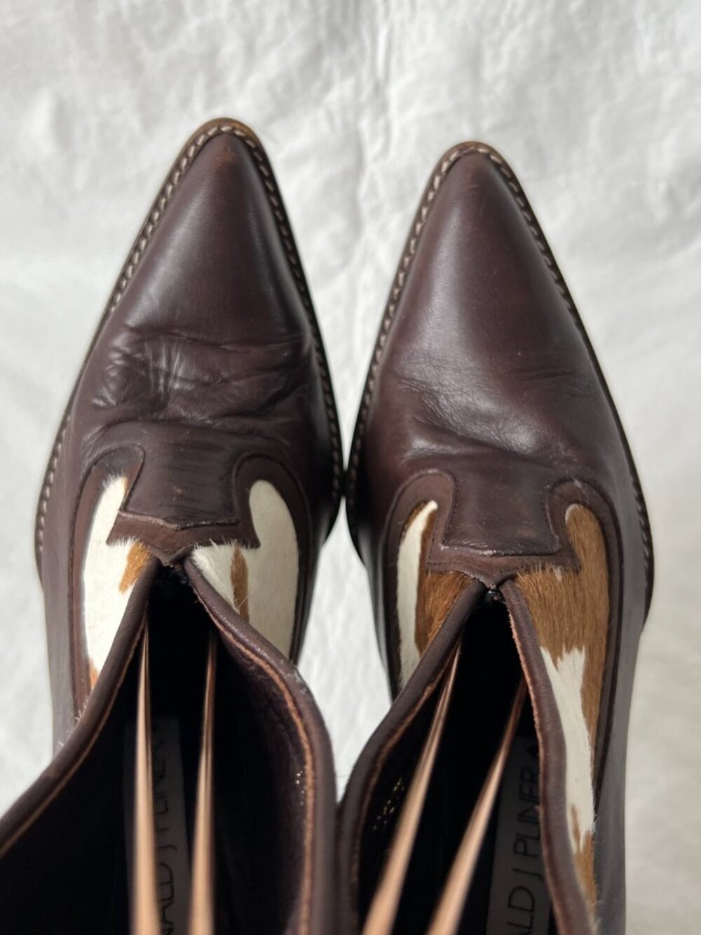 Donald Pliner western boots split shaft brown leather fur cow 8.5 womens pointed - Picture 5 of 13